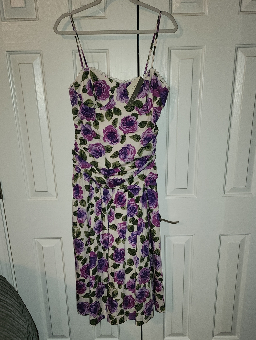 Maeve Cream Midi Dress with Purple Rose Print